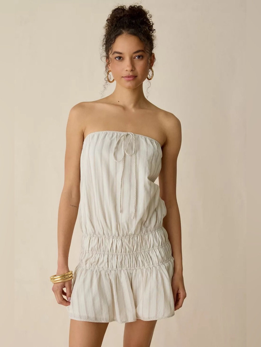 NWT NIA Mara Cotton Ruched Drop Waist Strapless Mini Dress